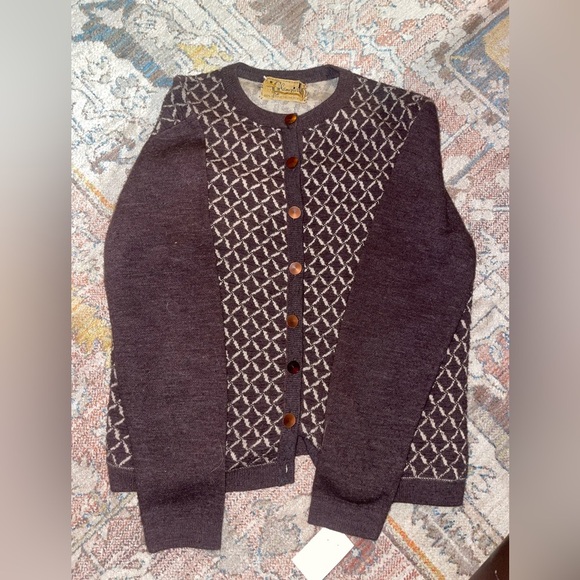 Vintage 40’s/50’s Glengarry Orlon Acrylic Button Up brown and ivory Cardigan - Picture 1 of 6